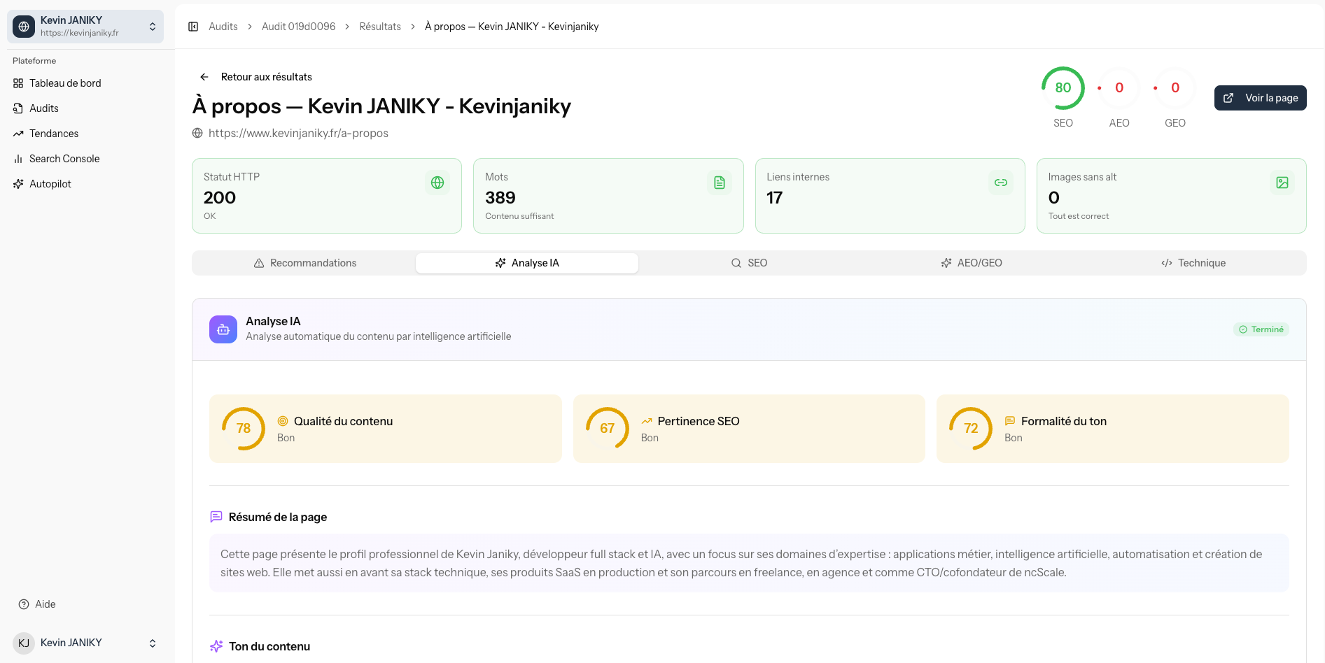 Interface 3EO - Analyse détaillée d'une page
